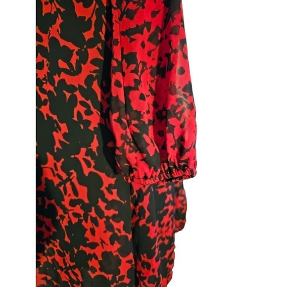Taylor Brand Black and Red Long Sheer Sleeves, Loose Fit Flowy Minidress, Size 2 - Picture 5 of 9